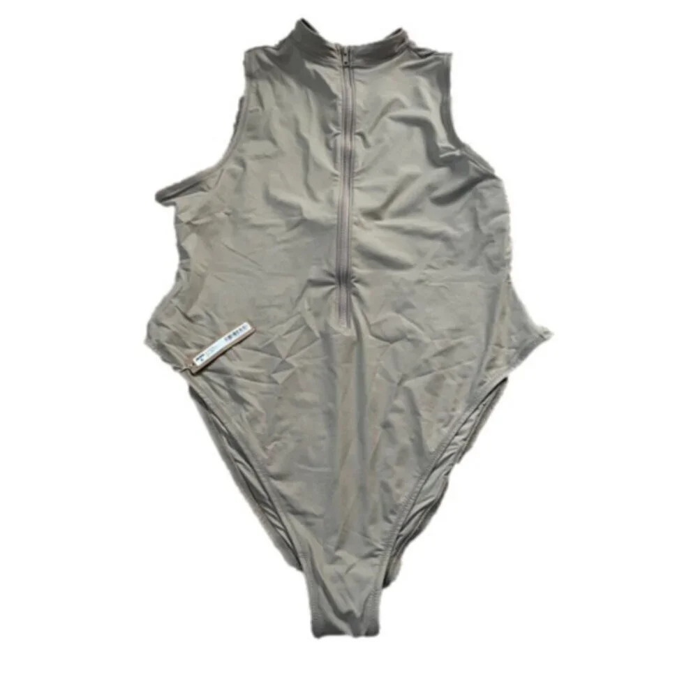 NWT Skims 3X SWIM ZIP FRONT SLEEVELESS ONE PIECE Desert Tan